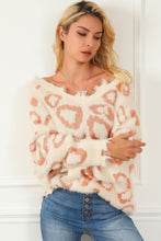 Load image into Gallery viewer, Leopard Animal Print Distressed Trim Fuzzy Sweater
