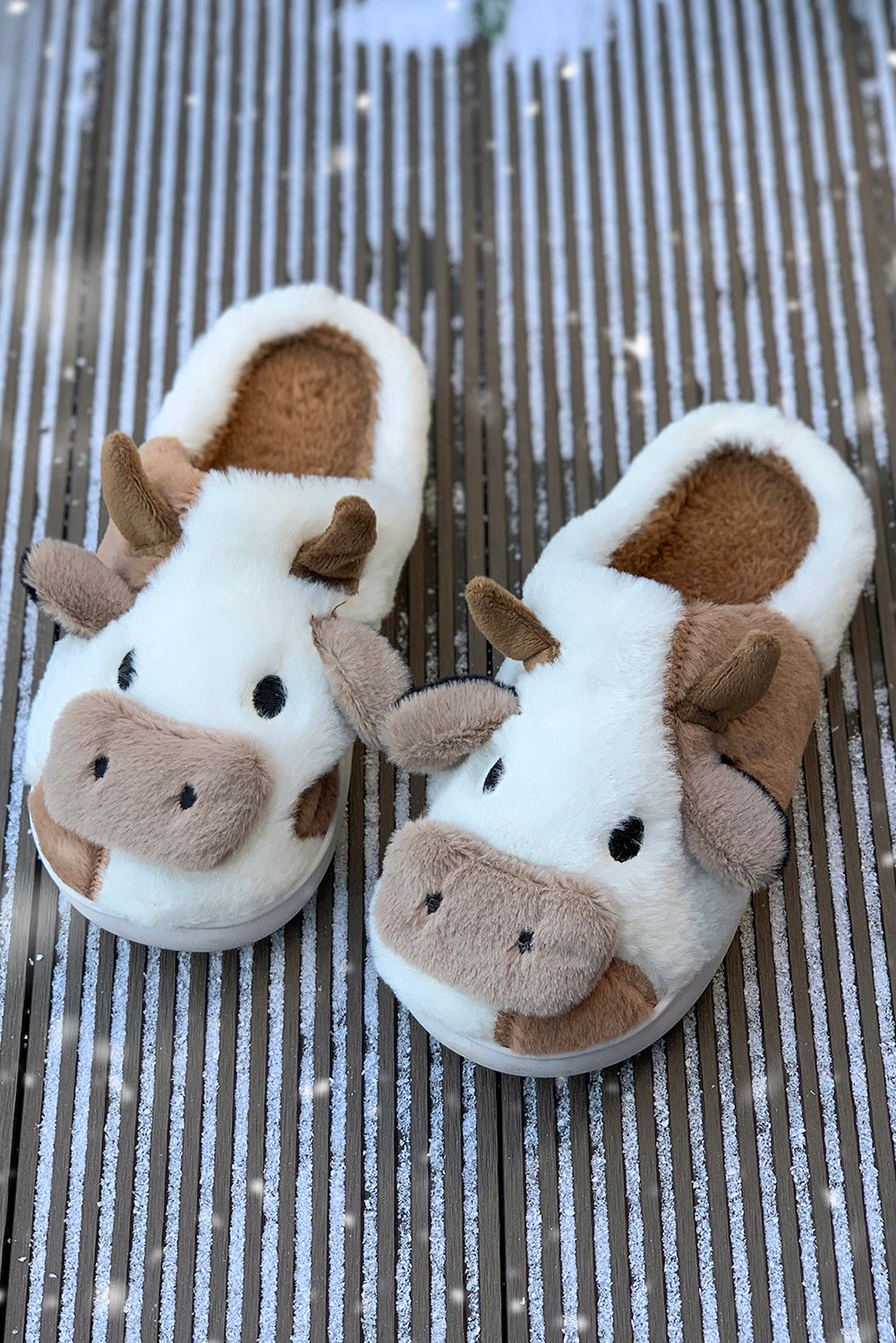 Camel Cartoon Cow Pattern Plush Lined Slippers