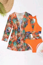 Load image into Gallery viewer, Carrot 3pcs Tropical Contrast Trim Halter Bikini Set with Cover up
