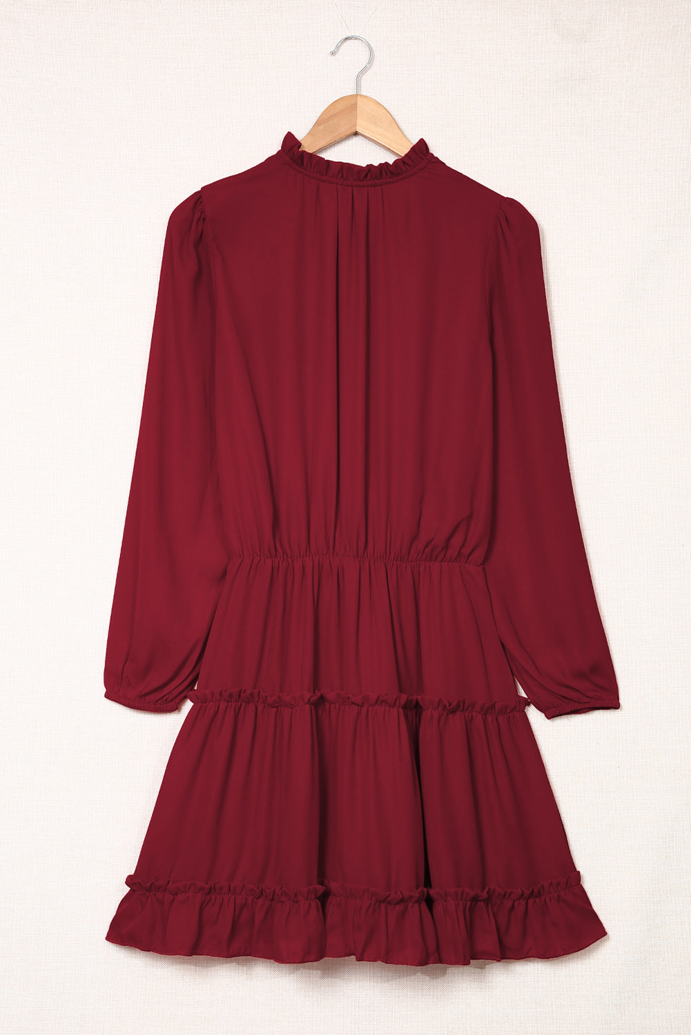 V Neck Long Sleeve Ruffle Tiered Mini Dress