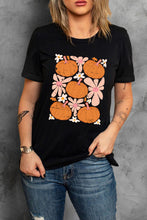 Load image into Gallery viewer, Black Pumpkin Flower Square Graphic Tee
