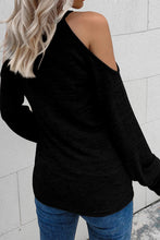 Load image into Gallery viewer, Black Marble Knit Cold Shoulder Long Sleeve Top
