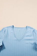 Load image into Gallery viewer, Beau Blue Ruffled Half Sleeve V Neck Textured Top
