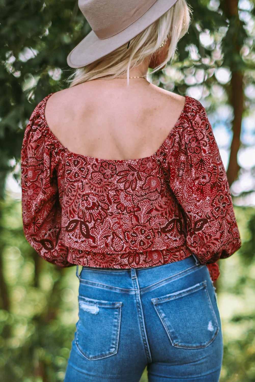 Square Neck Floral Crop Blouse