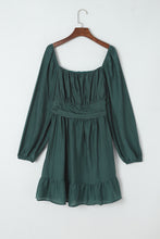 Load image into Gallery viewer, Green Ruched Square Neck Puff Sleeve Mini Dress
