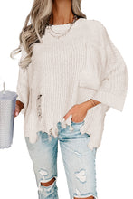 Load image into Gallery viewer, White Ripped Raw Hem Chunky Pullover Sweater
