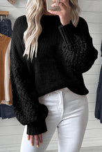 Load image into Gallery viewer, Black Cable Knit Sleeve Drop Shoulder Sweater
