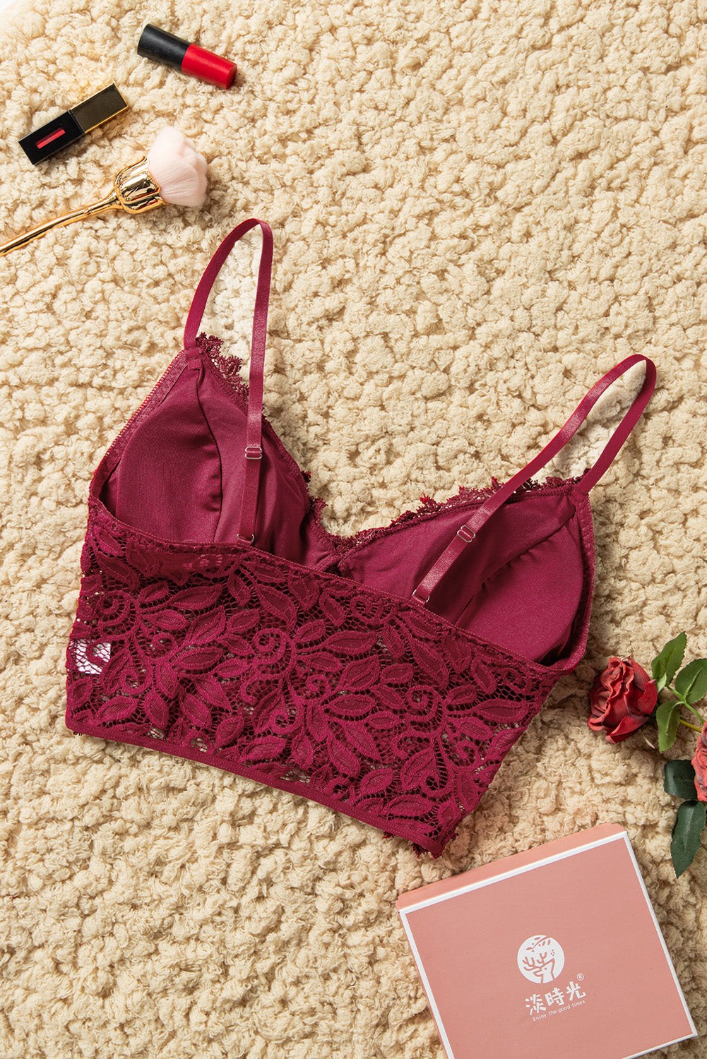 Fiery Red Deep V Lace Bralette Crop Top