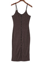 Load image into Gallery viewer, Brown Buttoned Ribbed Knit Sleeveless Midi Dress with Slit
