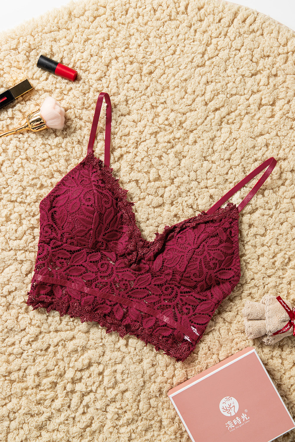 Fiery Red Deep V Lace Bralette Crop Top