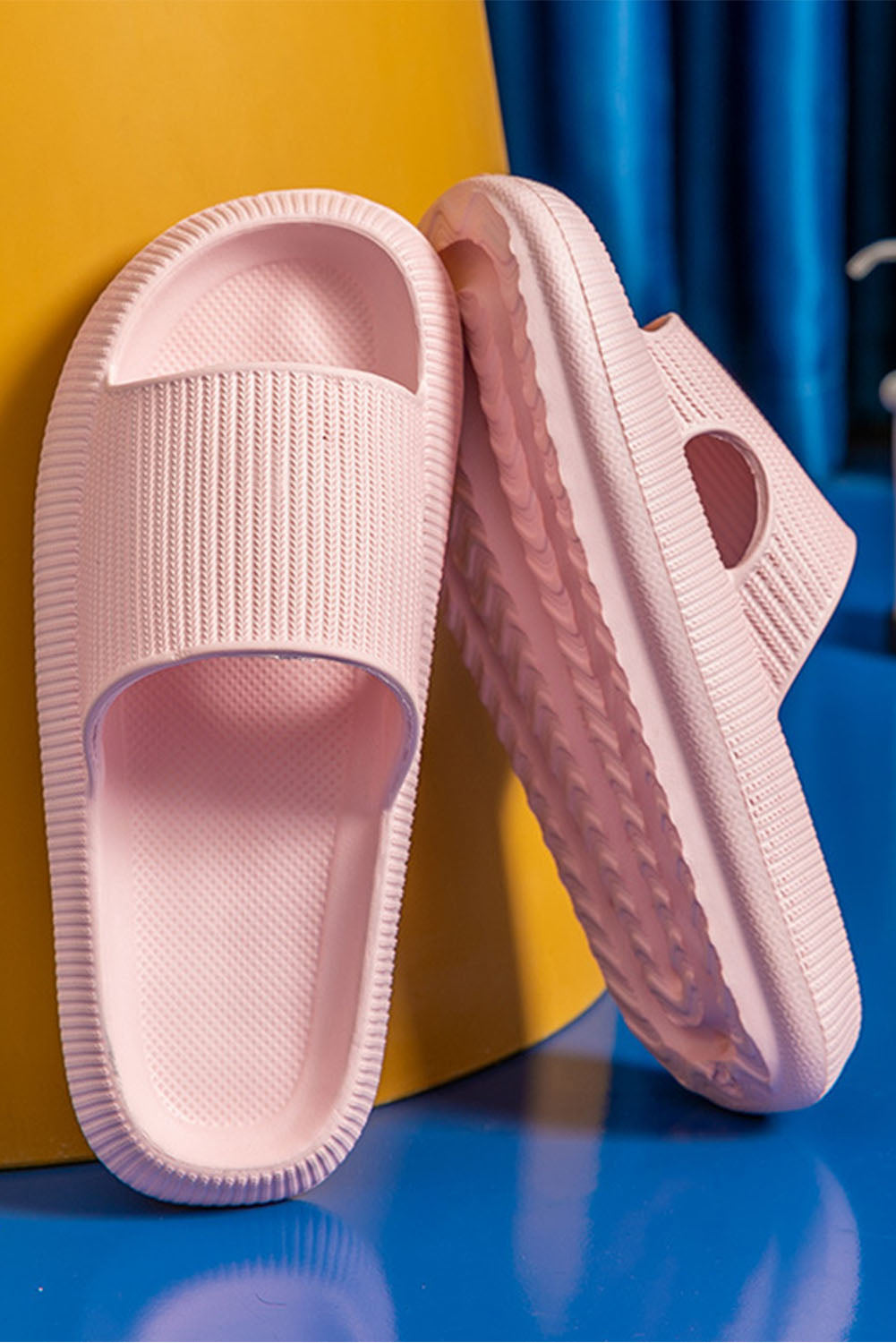 Pink Hollow-out Thick Soled Slip On Slippers