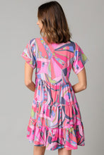 Load image into Gallery viewer, Abstract Geometric Print Tassel Tie Flared Dress

