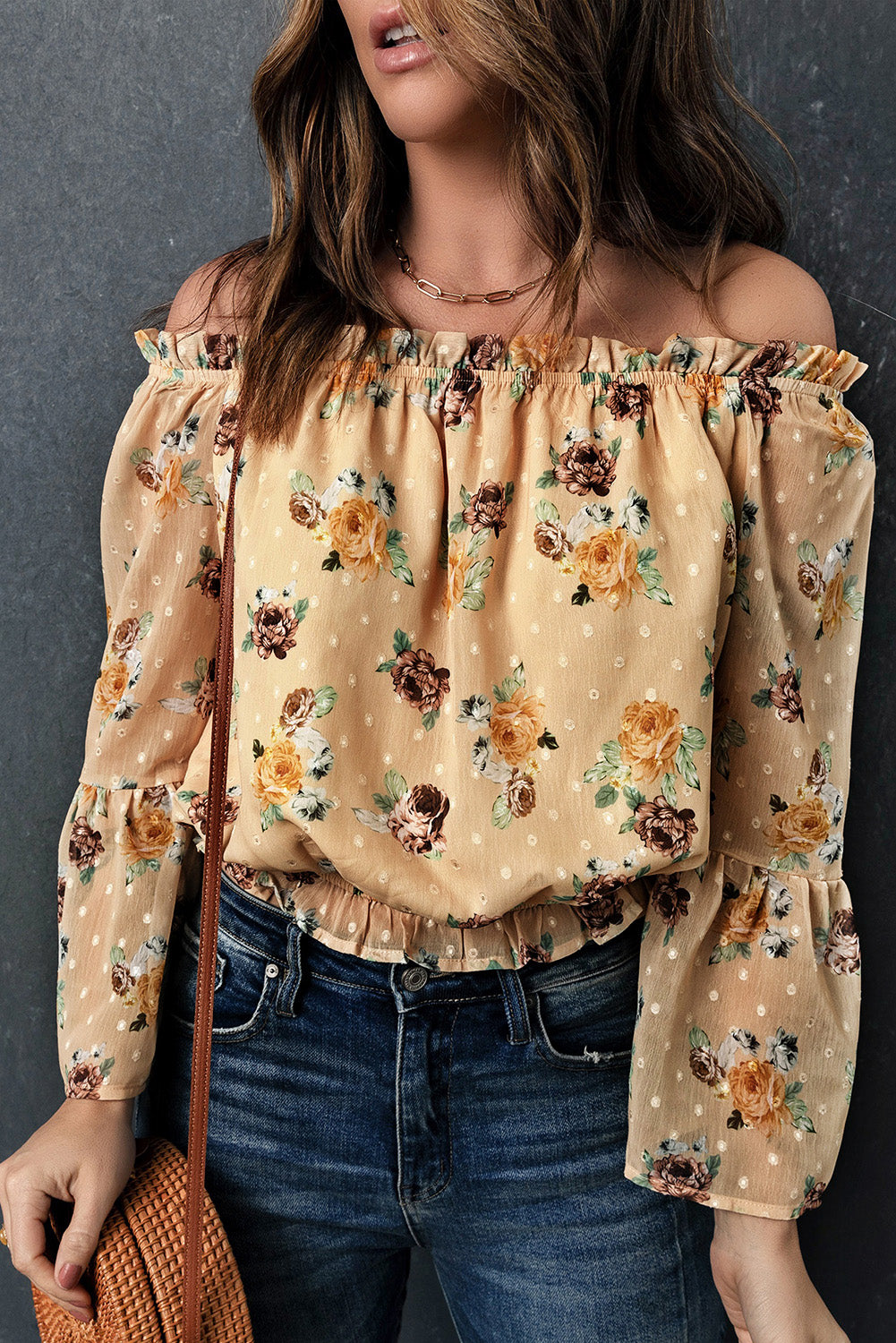 Yellow Bell Sleeves Floral Crop Top