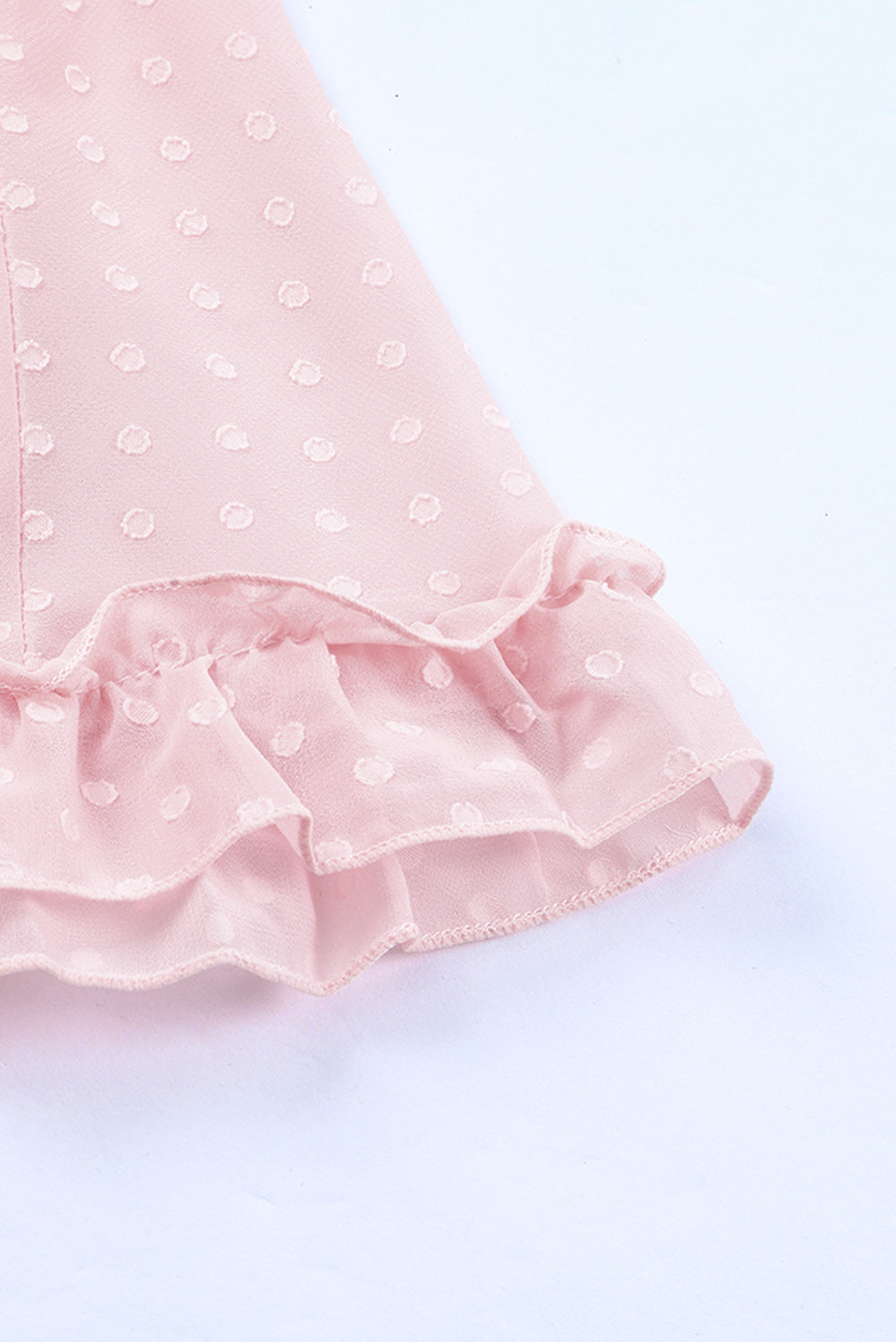 Pink Layered Ruffled Open Back Puff Sleeve Swiss Dot Mini Dress