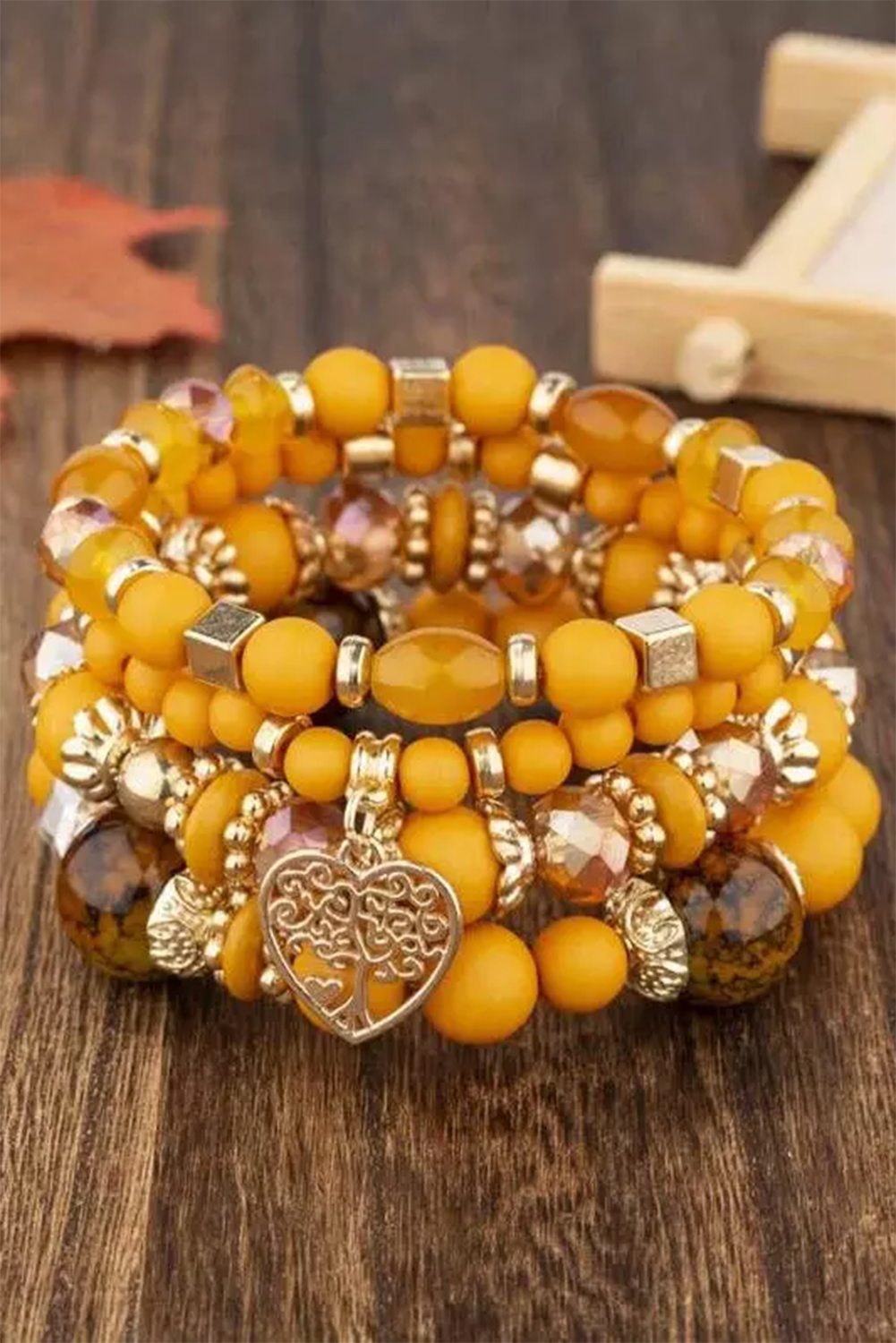 Vitality Orange Crystal Beading Heart Pendant Multi-layer Bracelet