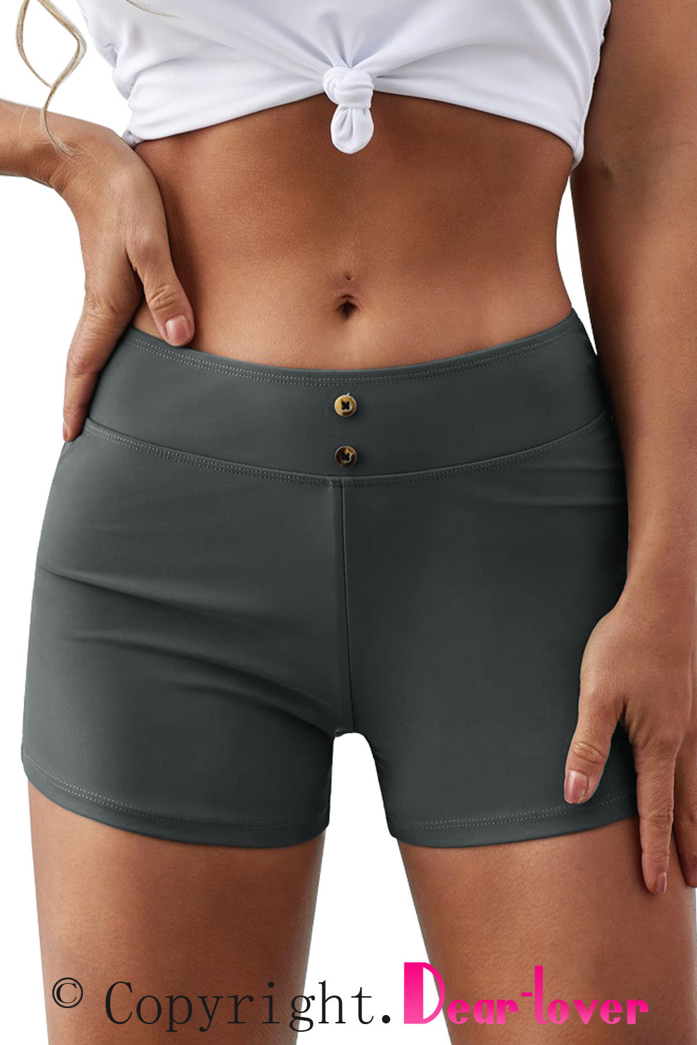 Gray Eyelets Waistband Swim Boyshorts