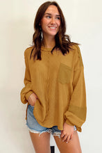 Load image into Gallery viewer, Exposed Seam Patchwork Bubble Sleeve Waffle Knit Top
