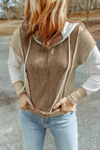 Load image into Gallery viewer, Khaki Long Sleeve Textured Knit Patchwork Hoodie
