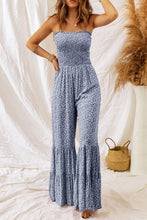 Load image into Gallery viewer, Dusk Blue Thin Straps Smocked Bodice Wide Leg Floral Jumpsuit
