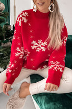 Load image into Gallery viewer, Red Christmas Snowflake Mock Neck Sweater
