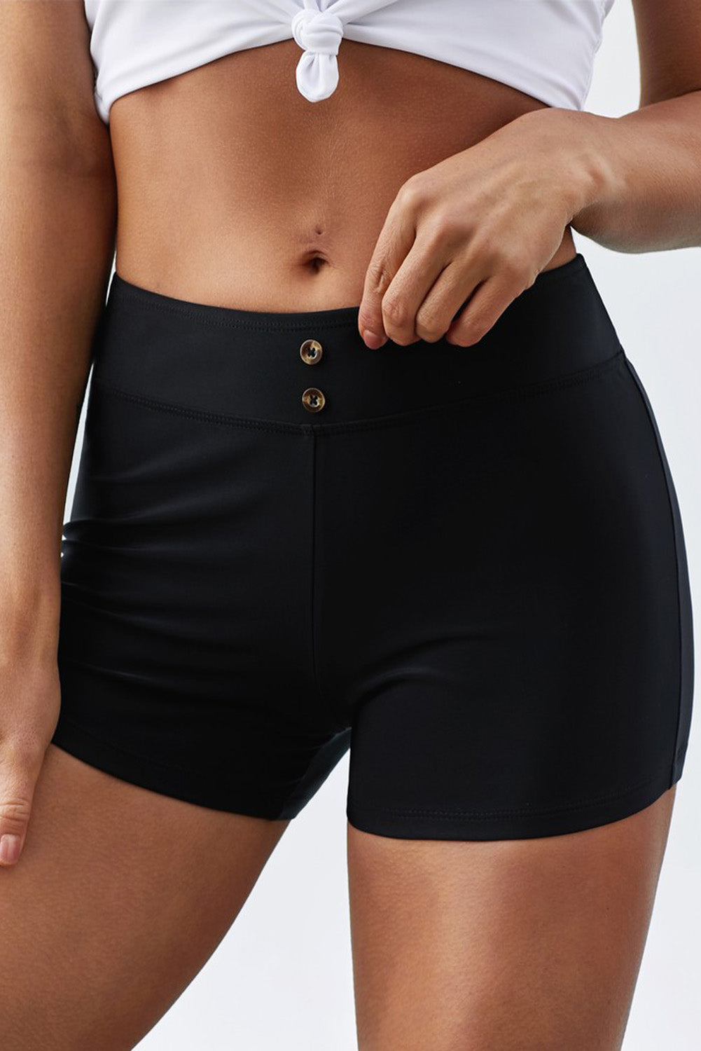 Black Eyelets Waistband Swim Boyshorts