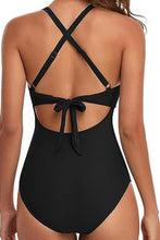 Load image into Gallery viewer, Black 2-tone Crossed Cutout Backless Monokini
