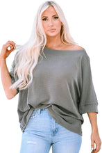 Load image into Gallery viewer, Gray Boatneck Batwing Sleeve Cording Blouse
