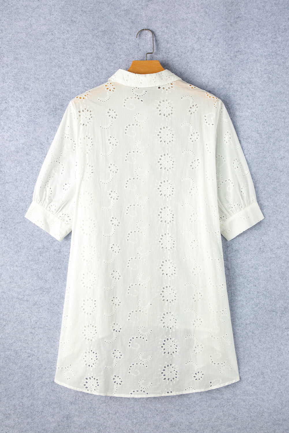 White Eyelet Floral Pattern Shirt Babydoll Dress