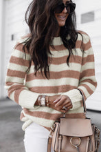Load image into Gallery viewer, Brown Striped Round Neck Casual Sweater
