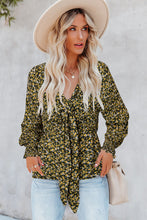 Load image into Gallery viewer, Cute Floral Print Front Tie Ruffled Long Sleeve Blouse
