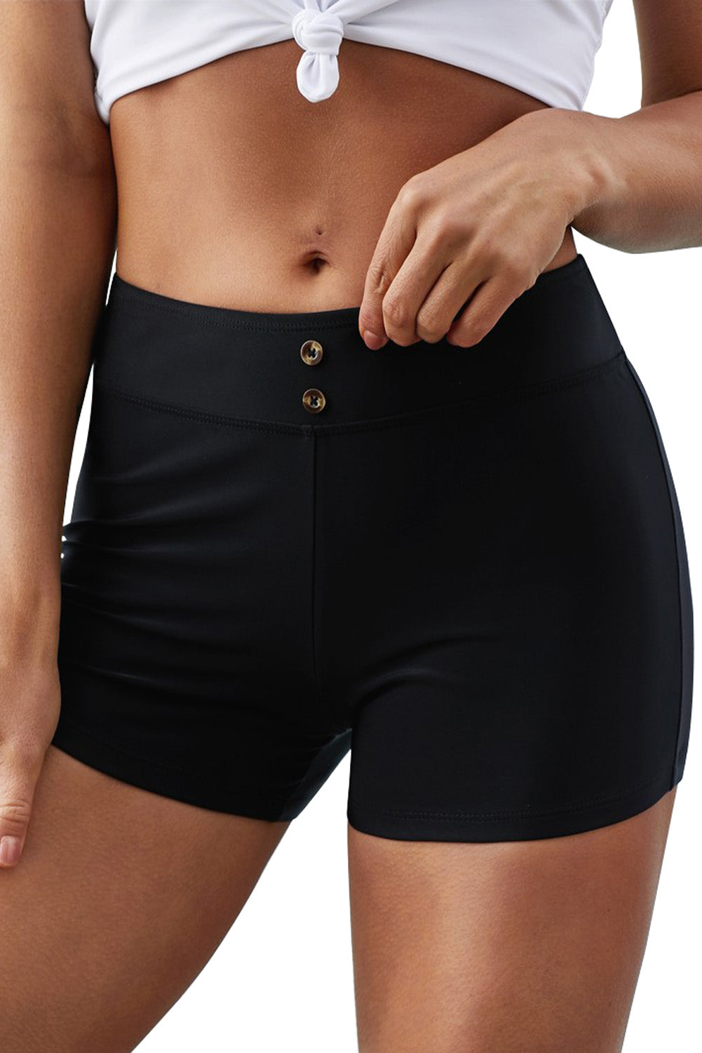 Black Eyelets Waistband Swim Boyshorts