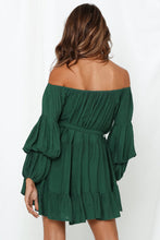 Load image into Gallery viewer, Green Off-Shoulder Tiered Bubble Sleeve Ruffled Dress
