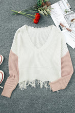 Load image into Gallery viewer, Color block Love Distressed Sweater

