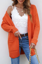 Load image into Gallery viewer, Orange Plain Dual Pockets Open Front Cardigan
