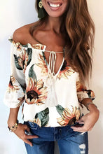 Load image into Gallery viewer, Floral Ruffled Tassel Tie Off Shoulder Blouse
