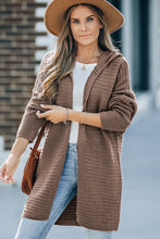 Load image into Gallery viewer, Brown Horizontal Rib Knitted Open Front Hooded Cardigan
