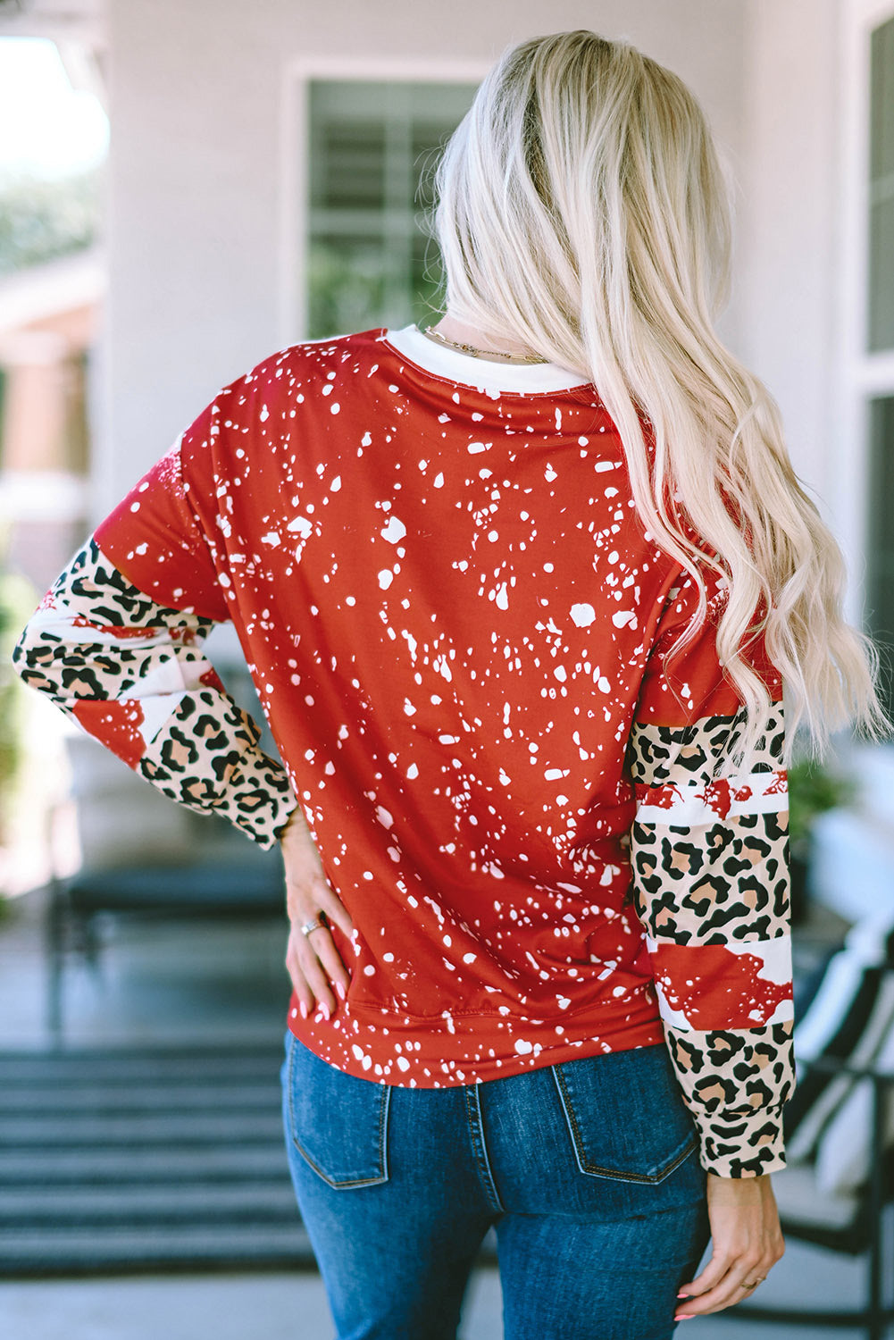 Fiery Red Tie Dye Leopard Christmas Tree Graphic Top