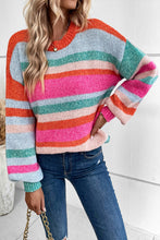 Load image into Gallery viewer, Multicolor Striped Knit Drop Shoulder Puff Sleeve Sweater

