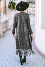 Load image into Gallery viewer, Black Fringed Hem Pocketed Open Cardigan
