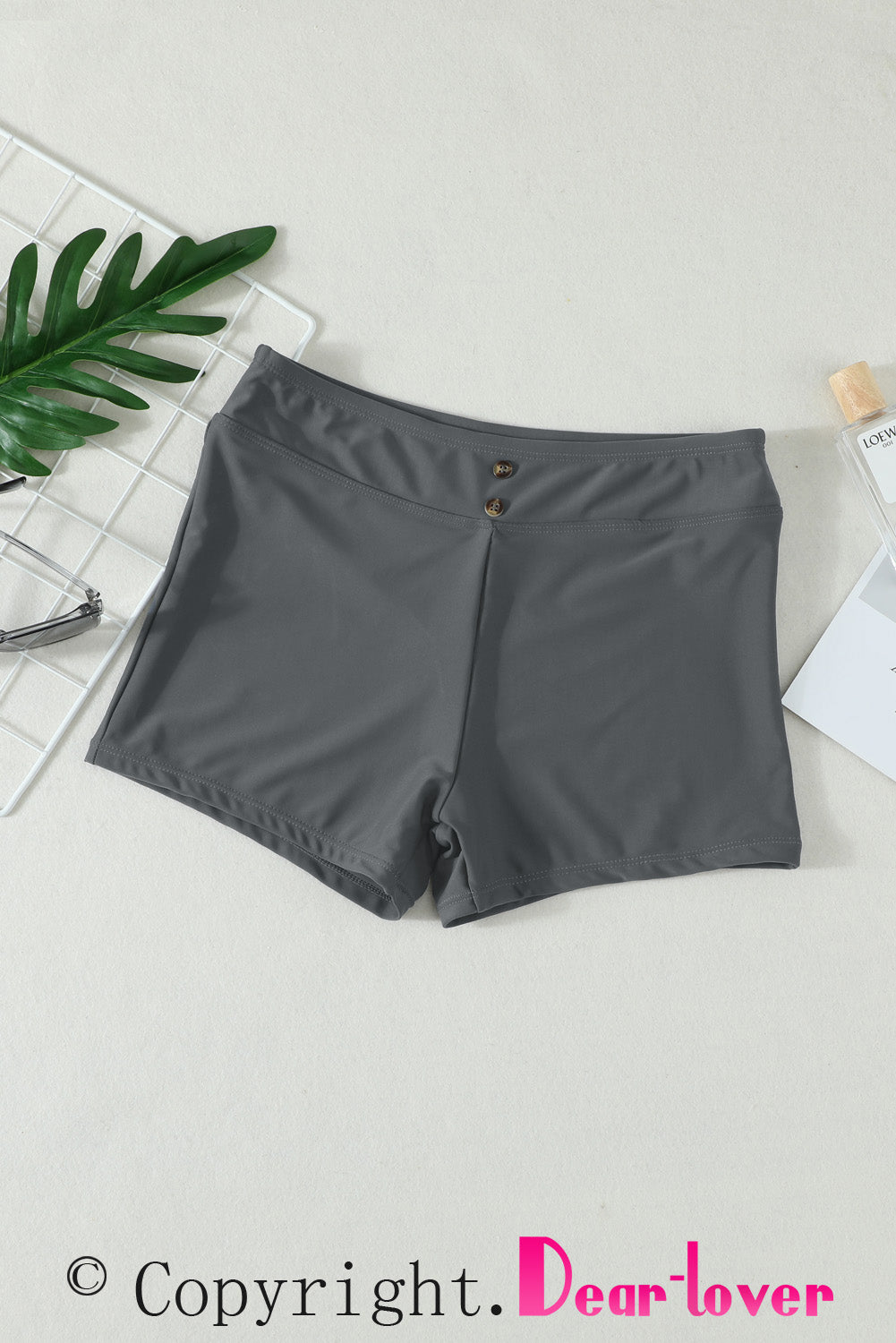 Gray Eyelets Waistband Swim Boyshorts