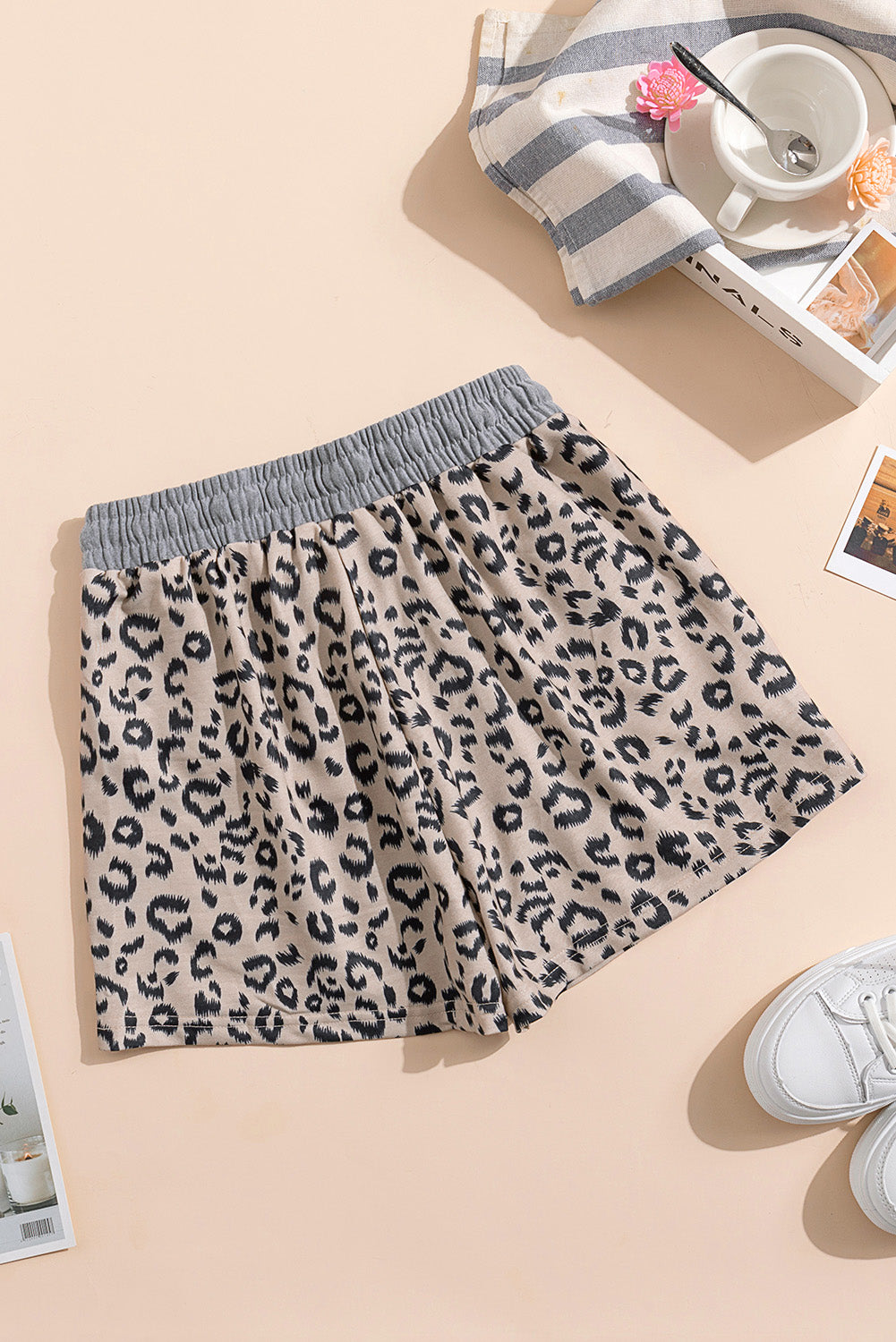 Leopard Print Drawstring Waist Shorts