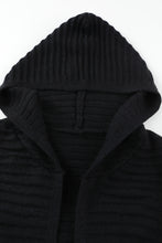 Load image into Gallery viewer, Black Horizontal Rib Knitted Open Front Hooded Cardigan
