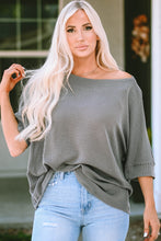 Load image into Gallery viewer, Gray Boatneck Batwing Sleeve Cording Blouse
