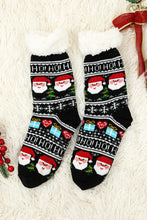 Load image into Gallery viewer, Black Cartoon Santa Claus Christmas Fleece Socks
