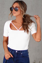 Load image into Gallery viewer, Square Neck Cut out Ribbed Knit Short Sleeve Top
