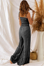 Load image into Gallery viewer, Black Khaki Thin Straps Smocked Bodice Wide Leg Floral Jumpsuit
