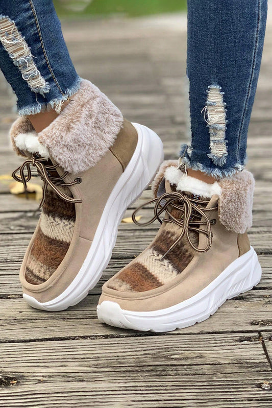 Chestnut Plush Suede Patched Lace Up Ankle Boots