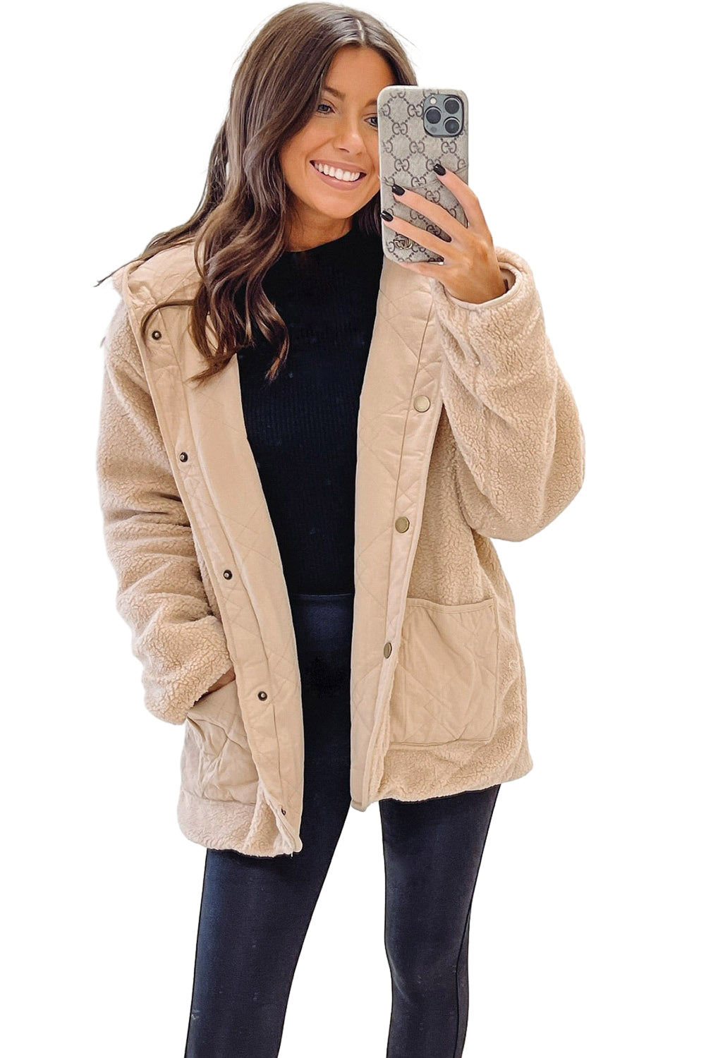 Khaki Double Wear Reversible Fleece Puffer Jacket