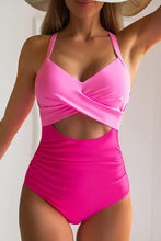 Load image into Gallery viewer, Pink 2-tone Crossed Cutout Backless Monokini
