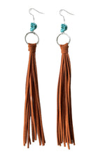 Load image into Gallery viewer, Chestnut Western Turquoise O-ring Tassel Earrings
